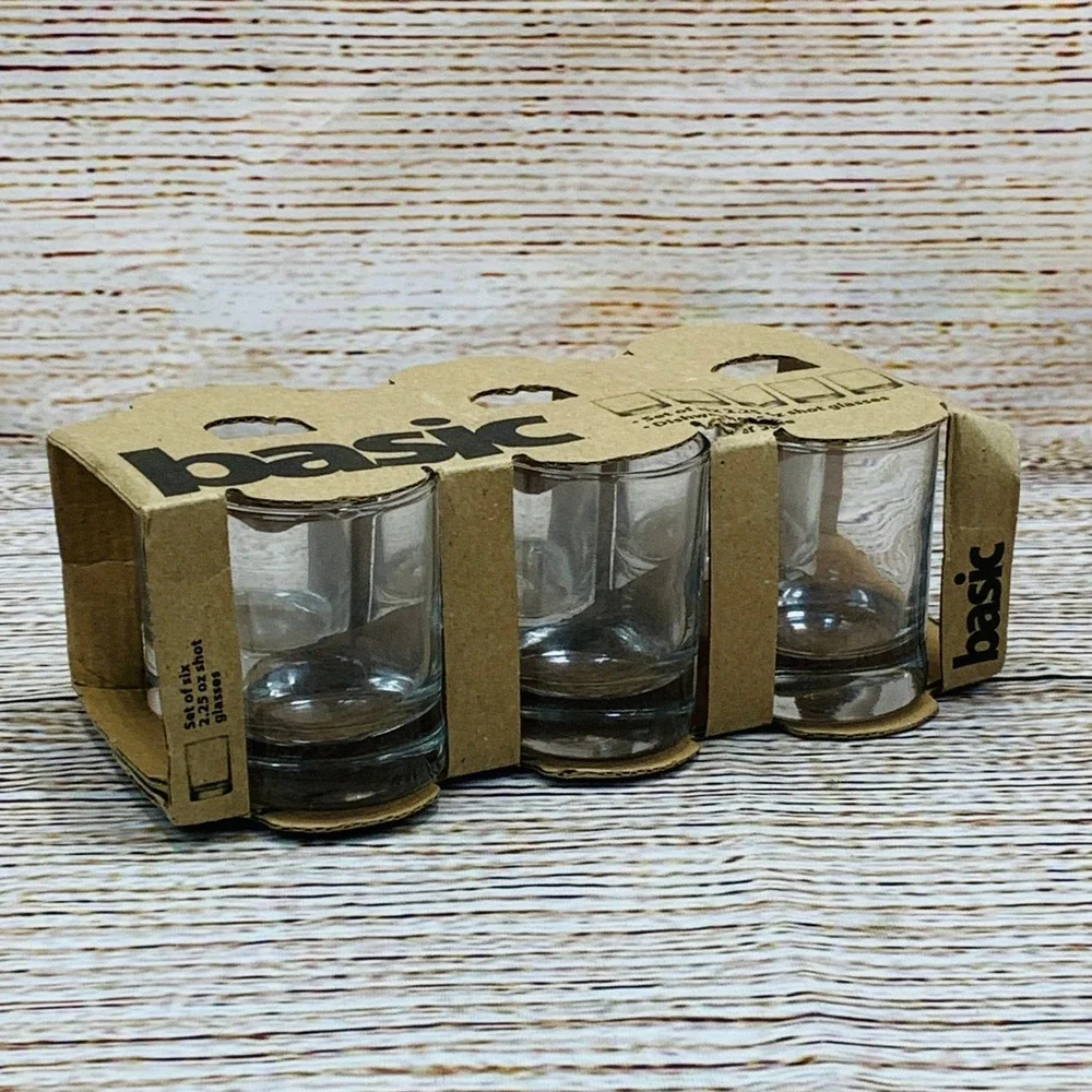 Basic Home Essentials Shot Glasses‎ Set of 6 Clear Glass 2.25 oz 🆕 New